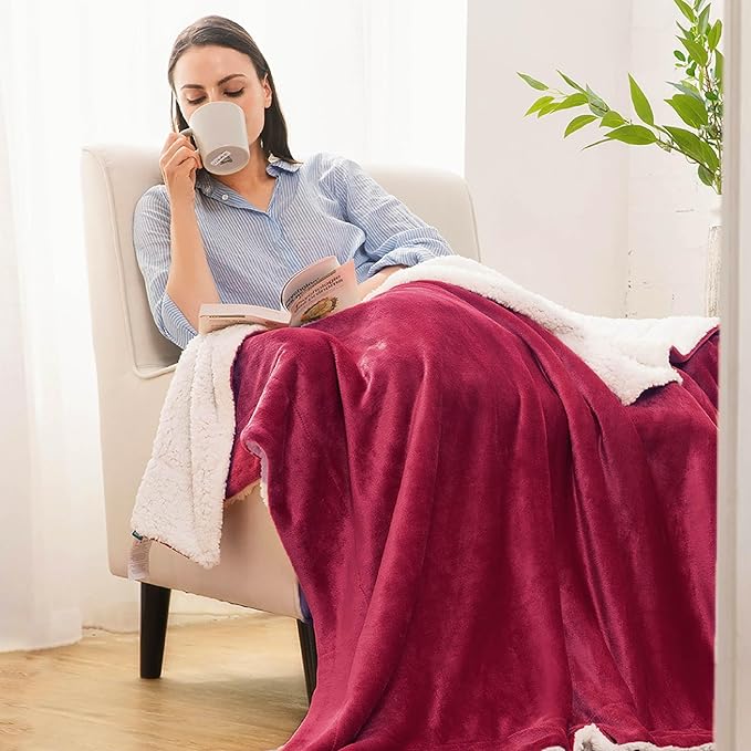 Bedsure GentleSoft Sherpa Fleece Blankets King Size for Bed, Non-Heated, Thick and Warm Throw for Girls and Women, Soft Fuzzy Plush King Blanket for Winter, Red, 108x90 Inches