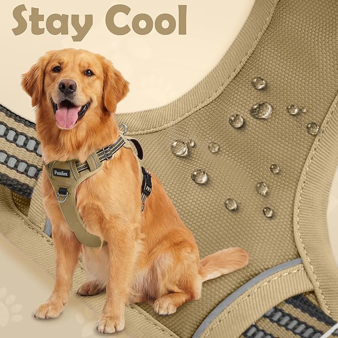 Funfox Dog Harness No Pull, Adjustable Pet Vest Harness, Super Soft Material with Vertical Handle Easy Control, Reflective Night Walking, 2 Leash Clips for XLarge Dogs, Brown, XL
