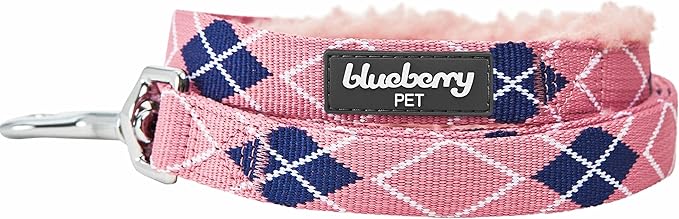 Blueberry Pet Scottish Argyle Fleece Padded Dog Leash with Soft & Comfortable Handle, 5 ft x 3/4", Pink, Medium, Leashes for Dogs