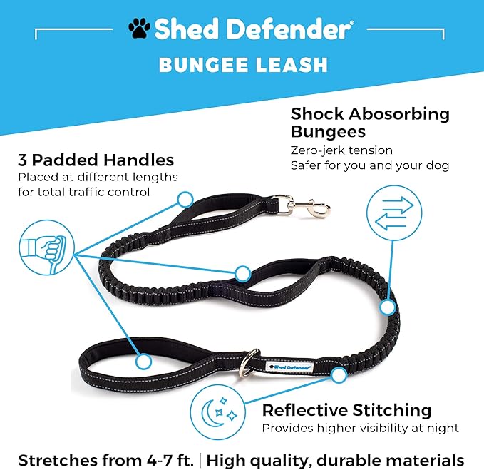 Shed Defender Shock Absorbing Bungee Dog Leash - Three Padded Traffic Handles, Designed in USA, Stretches 4-6 ft, Elastic Dog Leash, Reflective Stitching, Large Dog & Small Breed, Heavy Duty (Camo)