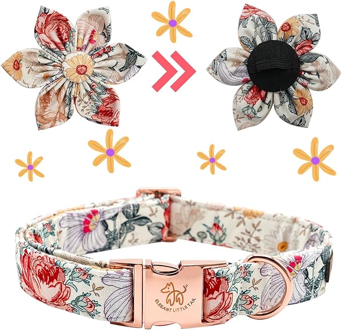 Elegant Little Tail Vintage Floral Dog Collar with Comfortable Adjustable Sizes for Small to Large Dogs