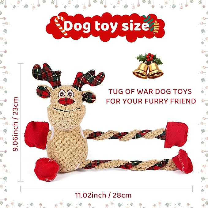 Christmas Dog Toys for Small Medium Large Dogs, Squeaky Plush Chew Toys with Squeaker & Crinkle - Tough Durable Lambchop Stuffed Animal, Puppy Stocking Stuffers (Brown)