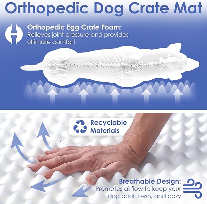 American Kennel Club Orthopedic Memory Foam Dog Crate Mat, Egg Crate Foam Cushion, Washable Cover, Non-Slip Base, Eases Joint Pain, Breathable, Durable, 36x23, Brown