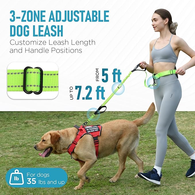 Hands Free Dog Leash, Waist Bungee Leash for Large Dogs, 6-8ft Adjustable Heavy Duty Leashs(50-120 lbs)