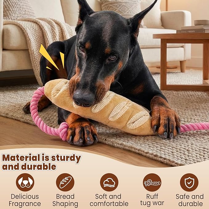Tough Dog Toys for Aggressive Chewers Large Breed, Interactive Crinkle Plush Puzzle Feeder, Indestructible Heavy Duty Tug of War Stuffed Animal with Rope, Puppy Enrichment Chew Toy