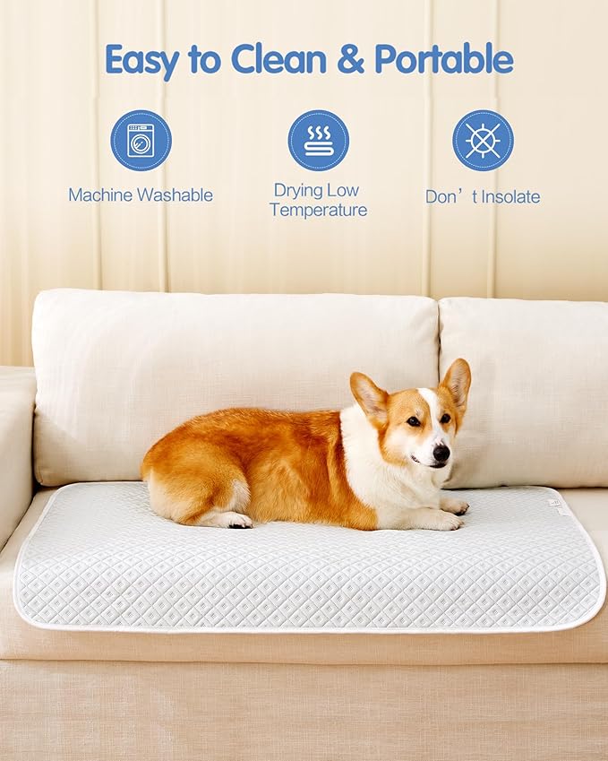 Dog Cooling Mat - Instant Cooling Pet Bed for Dogs & Cats, 6-12°F Drop, Non-Toxic & Machine Washable, Anti-Slip Bottom, Cool Mat for Indoor & Travel Use Light Gray 42" x 28"