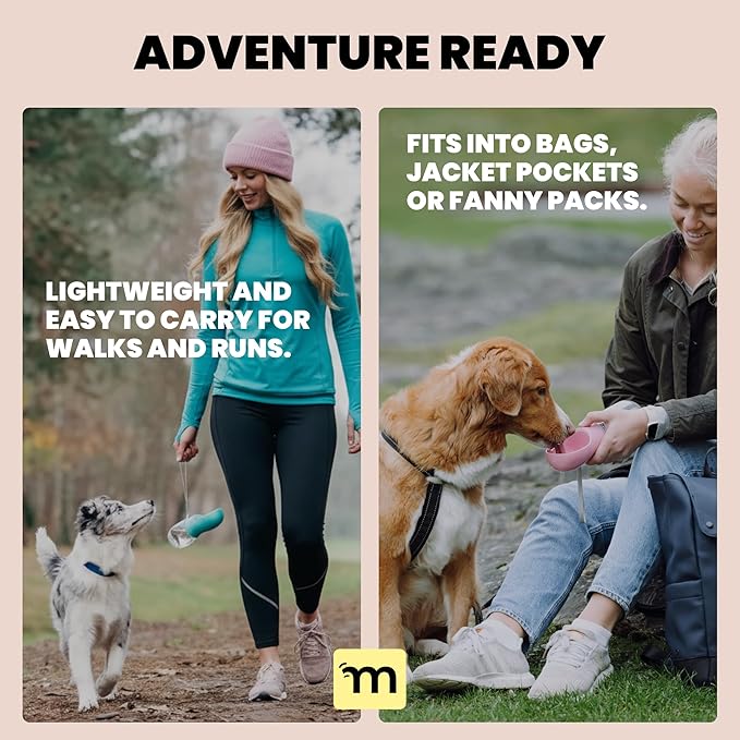 MalsiPree On The Go Dog Water Bottle Dispenser - 12 oz Pink - Leak-Proof Lock & One-Hand Operation - Dog Water Bowl - Pet Travel Bottle with Built-in Bowl, Travel Ready BPA-Free Pet Supplies