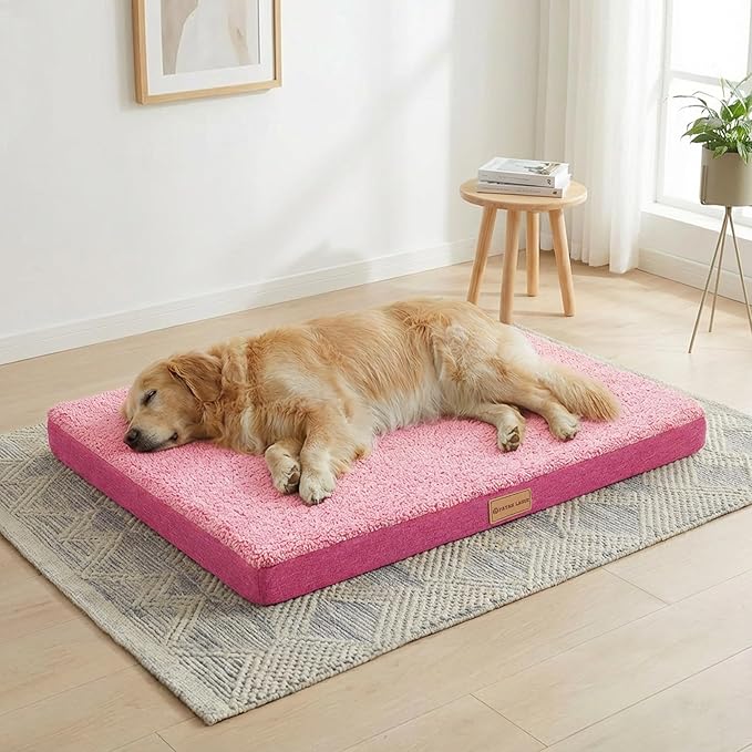 Patas Lague Orthopedic XL Dog Bed Large Sized Dog 48''X30'', Soft Waterproof Egg Crate Foam Large Pet Crate Beds Mat with Removable Washable Cover and Non-Slip Bottom, Hot Pink