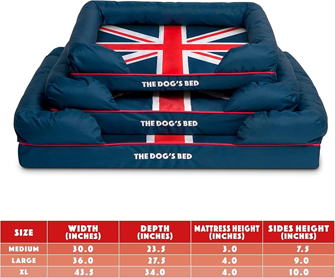 The Dog’s Bed Replacement Outer Cover, Oxford Fabric, Blue with Red Trim & UK Center Flag, XL