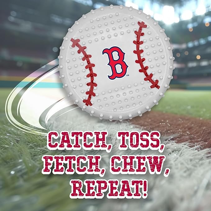 Pets First MLB Boston RED SOX Hard-Nylon Bacon-Flavored Baseball Chew Toy, Indestructible Dog and Cat Chewy Toy, Tug, Fetch Toy, Sporty Fun Toy for Dogs