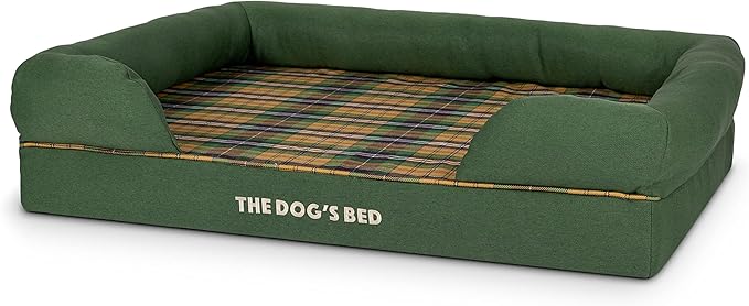 The Dog’s Bed Orthopedic Memory Foam Dog Bed with Bolsters, Oxford Fabric, Green Tartan, Large
