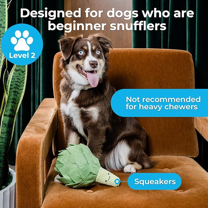 Dog Toys Plush with Squeaky & Treat Hiding Features - Mental Stimulation Enrichment Toy for Large Breed Dogs - Machine Washable Slow Feeder to Keep Dogs Busy，Artichoke