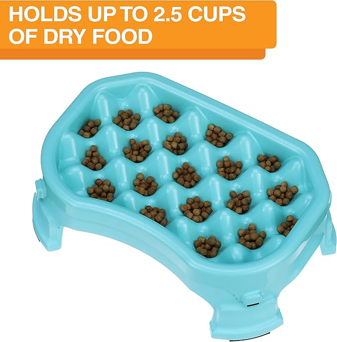 Neater Pet Brands – Neater Raised Slow Feeder Dog Bowl – Elevated and Adjustable Food Height - (2.5 Cup, Aquamarine)