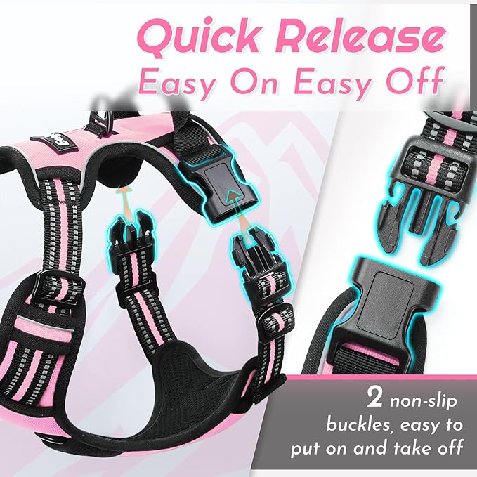 Eagloo Dog Harness for Large Dogs, No Pull Service Vest with Reflective Strips and Control Handle, Adjustable and Comfortable for Walking, No Choke Pet Harness with 2 Metal Rings, Pink, XL
