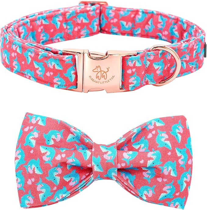 Elegant little tail Valentine's Dog Collar, Heart Dog Collar Cute Girl or Boy Puppy Collars Bowtie Pet Gift Adjustable Pet Collars for X-Small Dogs
