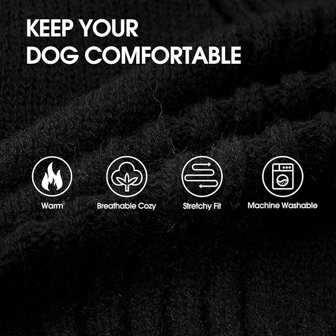 IECOii Great Dane Sweater,5XL Extra Large Sweater for Giant Breed Dogs in Winter,Turtleneck Cold Weather Knit Clothes,Machine Washable,Elastic Pullover for Saint Bernard,Mastiff (Black,XXXXXL)