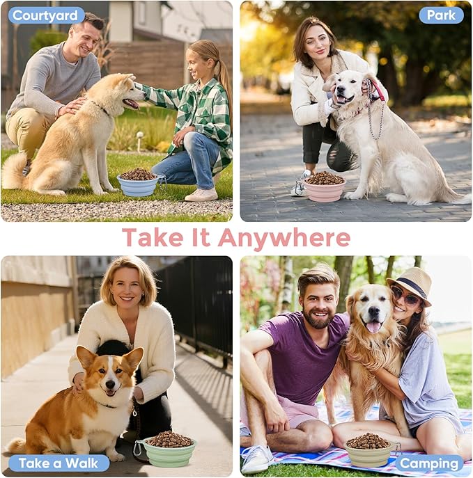 2-Pack, LeeRound Small Medium Collapsible Dog Water Bowl for Travel, Food-Grade Silicone Bowl, Portable Dog Bowl with Hook, Outdoor Pet Feeding Bowls Meet Needs in Different Scenarios, Pet Essentials