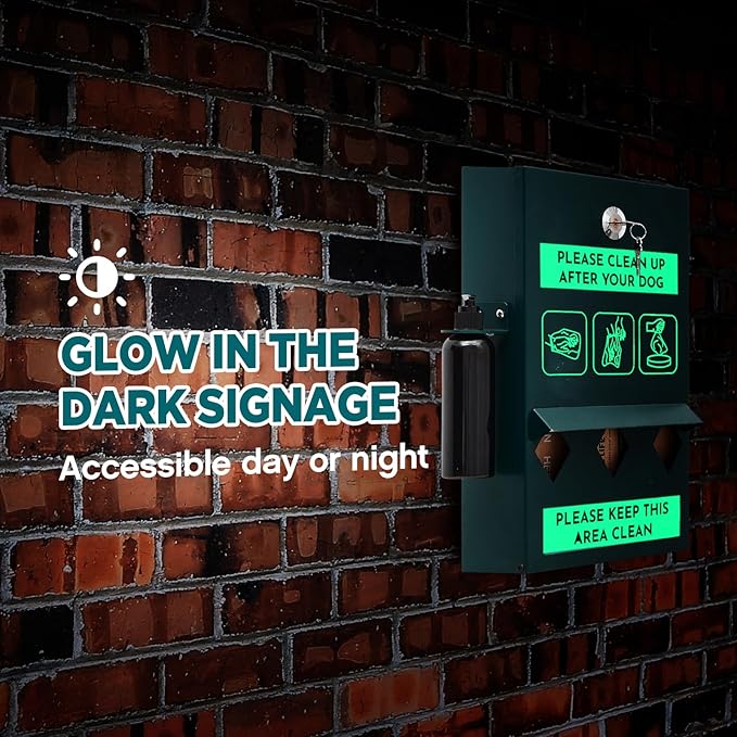 Abbylike 2 Set Outdoor Dog Bag Storage Dispenser with Bags and Hand Sanitizer Bottle Green Poop Station Wall Mounted Dog Waste Container for Pet Waste Wall Home Porch Lawn Yard Fence