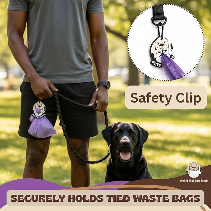 PETTHENTIC Dog Waste Bag Holder, Bag Carrier with Carabiner Clip, Hand Free Rubber Holder, Hands Free Poop Bag Carrier for Leash, Pet Waste Bag Holder for Dog, Walking, Running, or Bicycle Accessory