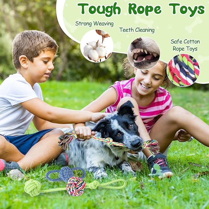 15 Pack Puppy Chew Toys for Teething, No Stuffing Squeaky Dog Toys Interactive Puzzle Toy, Dog Enrichment Toy Bundle with Tough Ropes, Treat Balls for Small Medium Large Dog to Keep Them Busy