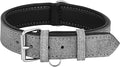 Riparo Adjustable Leather Dog Collar - Heavy Duty Wide Dog Collar for Small, Medium, Large and Extra Large Dogs with Dog Tag Holder (L: 1.5" Wide for 17"-21" Neck, Gray/White Thread)