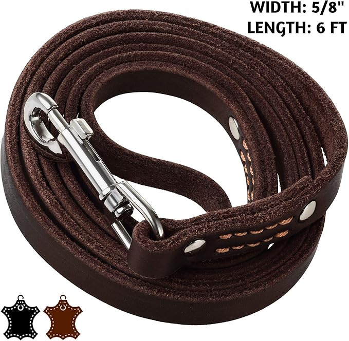 ADITYNA - Premium Leather Dog Leash - 6 ft, Heavy-Duty, Soft & Strong for Small/Medium Dogs - Perfect for Walking, Training, Hiking, and Running (Medium: 6 ft x 5/8", Brown)