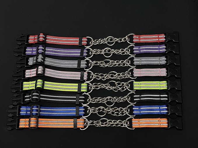 Martingale Dog Collars, Reflective Nylon Collar with Stainless Steel Chain, Adjustable Walking Training Dog Collars with Quick Release Buckle, Suitable for Small Medium Large Dogs(Green,M)