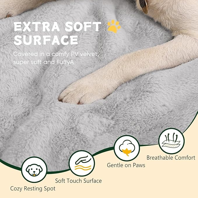 Washable Dog Bed for Crate, Ultra Soft Plush Dog Crate Pad for Medium to Large Dogs, Non Slip Cushion for Metal Crates, Indoor or Travel, 36 x 23 Inch, Gray