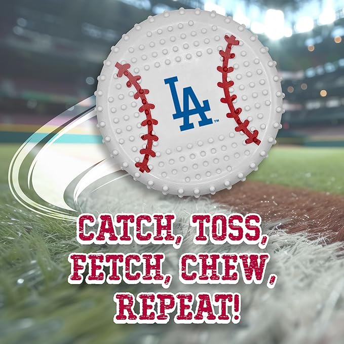 Pets First MLB LA Dodgers Hard-Nylon Bacon-Flavored Baseball Chew Toy, Indestructible Dog and Cat Chewy Toy, Tug, Fetch Toy, Sporty Fun Toy for Dogs