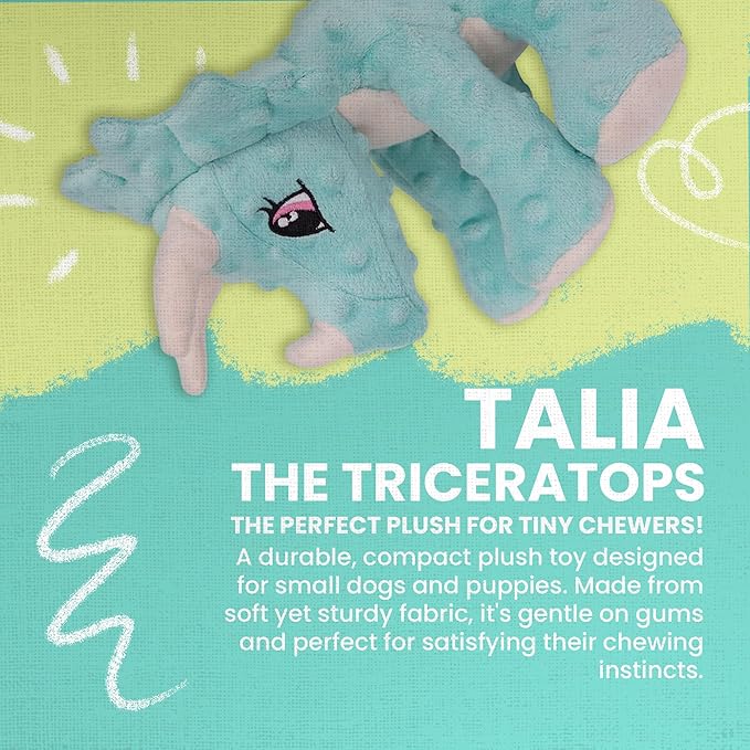 Snugarooz Talia The Triceratops Plush Dog Toy with Repair Patch - Soft & Durable Chew Toy - Perfect for Small Dogs & Puppies - Ideal for Playtime