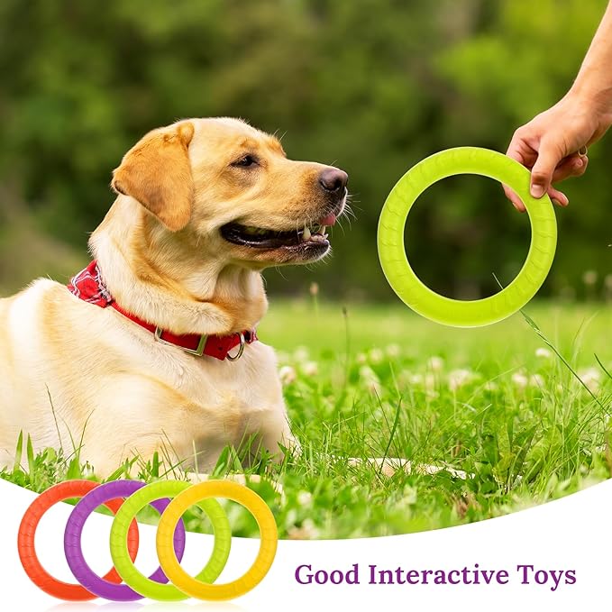 4 Pack Dog Training Ring Toy, 7.48 Inch Dog Rings for Aggressive Chewers, Indestructible Pet Toys Flying Disc Floating Puppy Ring for Large Medium Puppy Training and Chewing