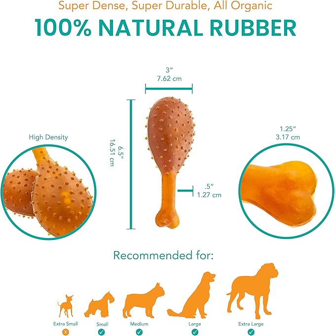 Fuzzy Puppy Dog Toys for Aggressive Chewers: All-Natural Rubber, Durable Dog Chew Toy, Great Teething Toys for Puppies | DRUMSTICK (FP-Toy10)