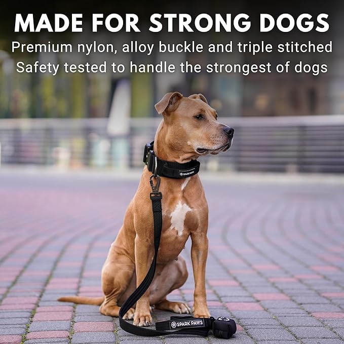 Spark Paws Tactical Dog Collar - Heavy Duty, Premium Quality, Thick and Durable for Large and Medium Dogs - Black - L