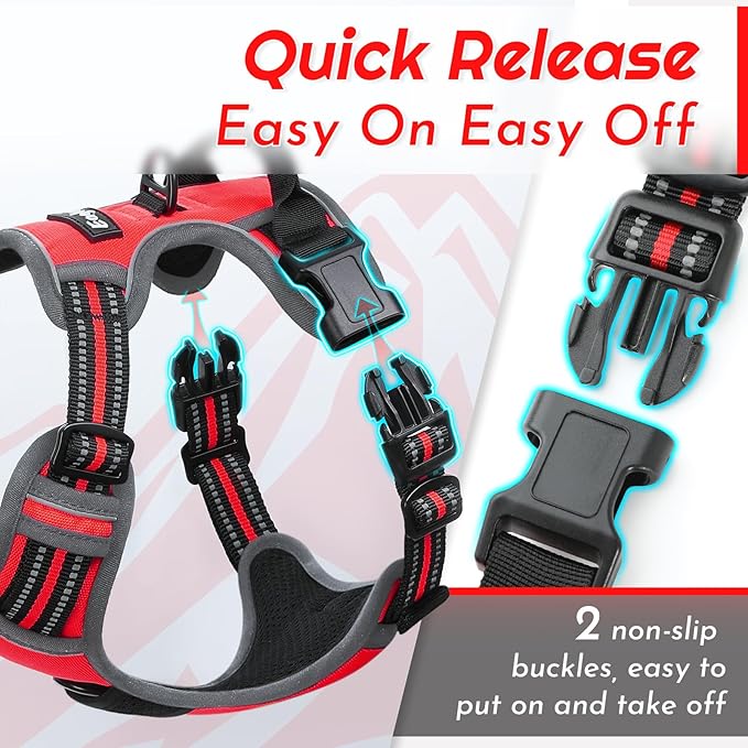 Eagloo Dog Harness Medium Sized Dog, No Pull Service Vest with Reflective Strips and Control Handle, Adjustable and Comfortable for Easy Walking, No Choke Pet Harness with 2 Metal Rings, Red, M