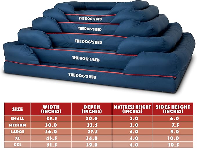 The Dog’s Bed Orthopedic Memory Foam Dog Bed with Bolsters, Oxford Fabric, Blue with Dark Red Trim, Large