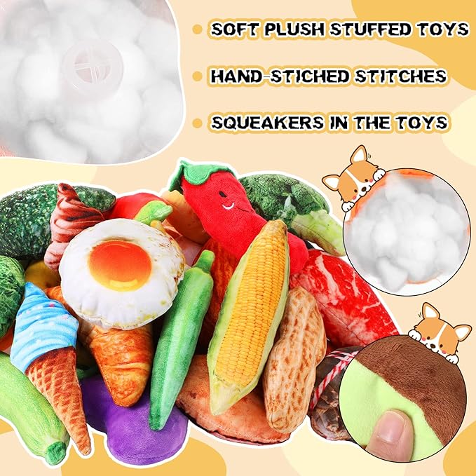 Hungdao 80 Pcs Dog Toys Bulk Squeaky Dog Gifts for Medium Small Puppy Stuffed Plush Chew Toys Small Pet with Squeakers for Puppies Teething(Cute Style)