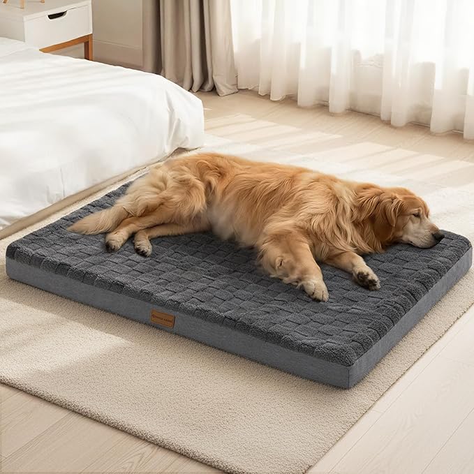 Patas Lague Orthopedic Jumbo Dog Bed for Extra Large Dogs 56''X40'', Waterproof Soft Warm Comfortable Egg Crate Foam Jumbo Pet Beds Mat with Removable Washable Cover and Nonskid Bottom, Dark Grey