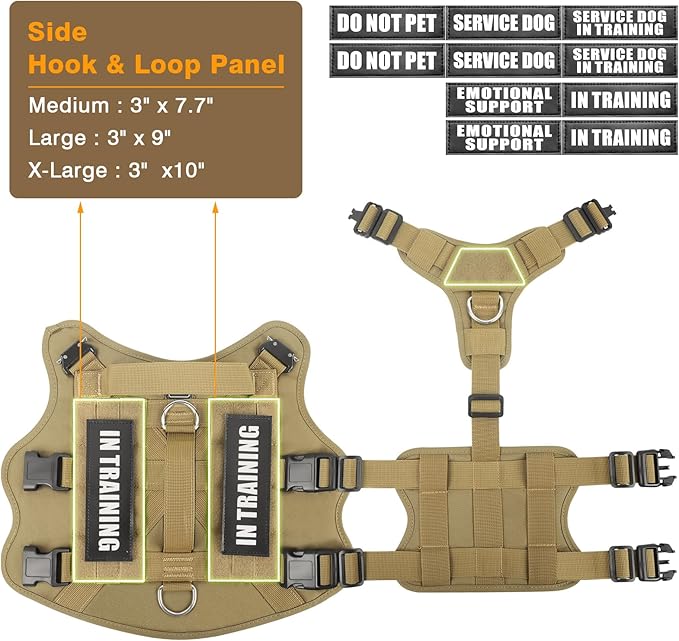 WINSEE Service Dog Vest Harness for Medium Dog, Tactical Working MOLLE Vest with 10 Pet Patches, No Pull Heavy Duty Harness for Training Walking