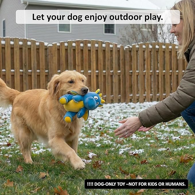 Squeaky Plush Dragon Dog Chew Toy - 8.3‘’X9‘’ Dog Toy for Small/Medium Dogs to Keep Pups Busy，Chewer Dog Toy with Crinkle Paper（Blue）