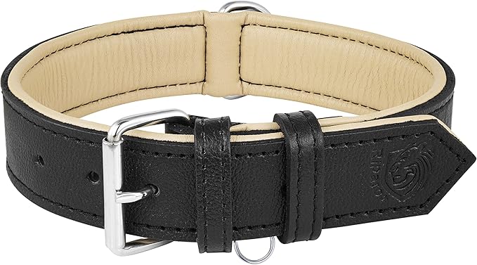 Riparo Black Dog Collar, Puppy Collar, Leather Dog Collar with Dog Tag Holder, Small Dog Collar for Small Dogs (S: 0.75” Wide for 10”-13.5” Neck, Black)