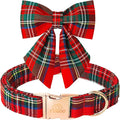 Tunkoo Christmas Dog Collar with Pretty Bow Tie - Red & Green Plaid Pet Collar, Adjustable Available in Small Medium Large, Gift for Girls Boys Dog, L