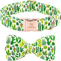 Lionheart glory Dog Bow Collar Green Cactus Print Collars for Small Dogs,Spring Summer Cute Dog Collar with Bowtie Pet Collars Bows Pet Gift