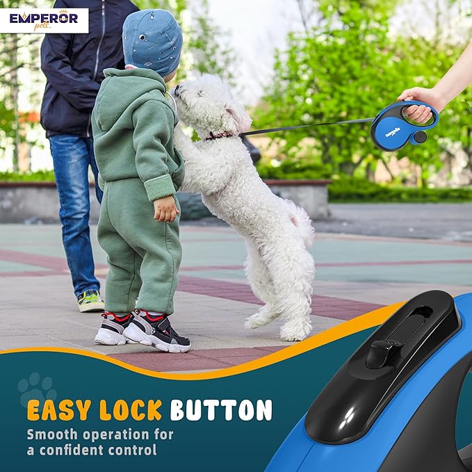 Emperor Pets 26 ft Retractable Dog Leash Blue - Heavy Duty Retractable Pet Leash with Anti-Slip Grip for Medium to Large Dogs up to 110 lbs -Aura BL26
