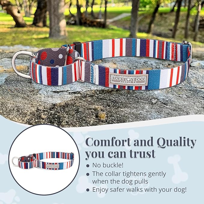 Lucky Love Dog - Adjustable Dog Collar with Easy Click Buckle for Medium, Durable, & Comfortable for Male & Female Dogs, Pet Collar for Puppies & Adult Dogs - Linus, Medium