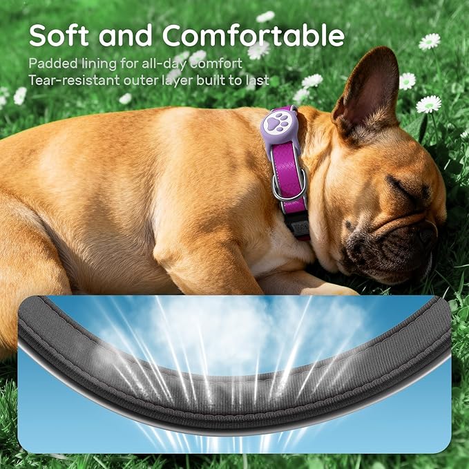Reflective Dog Collar with Air tagholder, IPX8 Waterproof Air tagholder | Ultra-Durable | Soft Padded | Safety Locking Buckle | Fit Large Dogs (Black L(15.7"-23.6"))