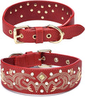 Blueberry Pet Western Leather Dog Collar - Genuine Leather with Floral Embroidery & Pearl Studs, Adjustable 18-22 Inch Neck for Large Dogs, Comfortable and Stylish Pet Collar