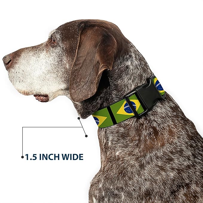 Buckle-Down Plastic Clip Collar - Brazil Flags - 1/2" Wide - Fits 6-9" Neck - Small