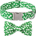 Lionet Paws St. Patrick Green Dog Collar, Bone Dog Collar for Small Dogs, Adjustable Cotton Clover Pet Puppy Collars for Small Dogs