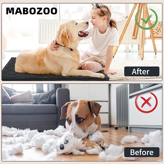 MABOZOO Indestructible Dog Beds - Chew Proof Crate Pad for Aggressive Chewers, Machine Washable Quilted Mat, Durable for Small Dogs, Black Kennel Pad (17x23 in)