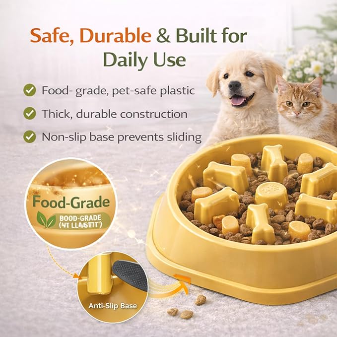 Slow Feeder Bowl for Small & Medium Cats & Dogs - Durable Slow Feeding Bowl with Non-Slip Base - Anti-Choking Puzzle Food Bowl for Dogs That Helps Mental Stimulation & Reduces Fast Eating-Pink